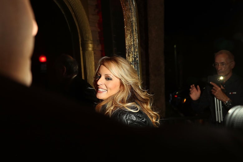 Stormy Daniels arrives to perform at the Solid Gold Fort Lauderdale strip club on March 9, 2018 in Pompano Beach, Florida.